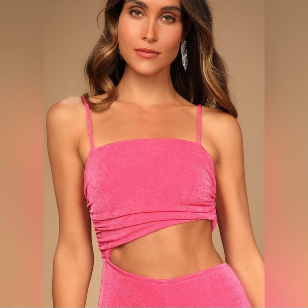 NEW Lulus Hot Pink Cutout Wide-Leg Jumpsuit - Picture 6 of 8